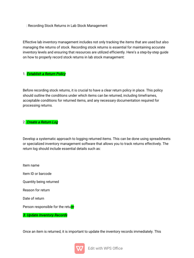 Lab Stock Return Management Guide | PDF | Inventory | Stocks