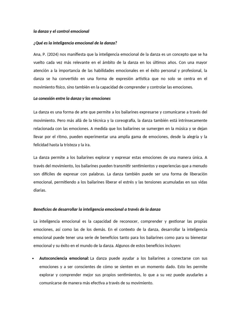 La Danza y El Control Emocional | PDF | Las emociones | Bailes
