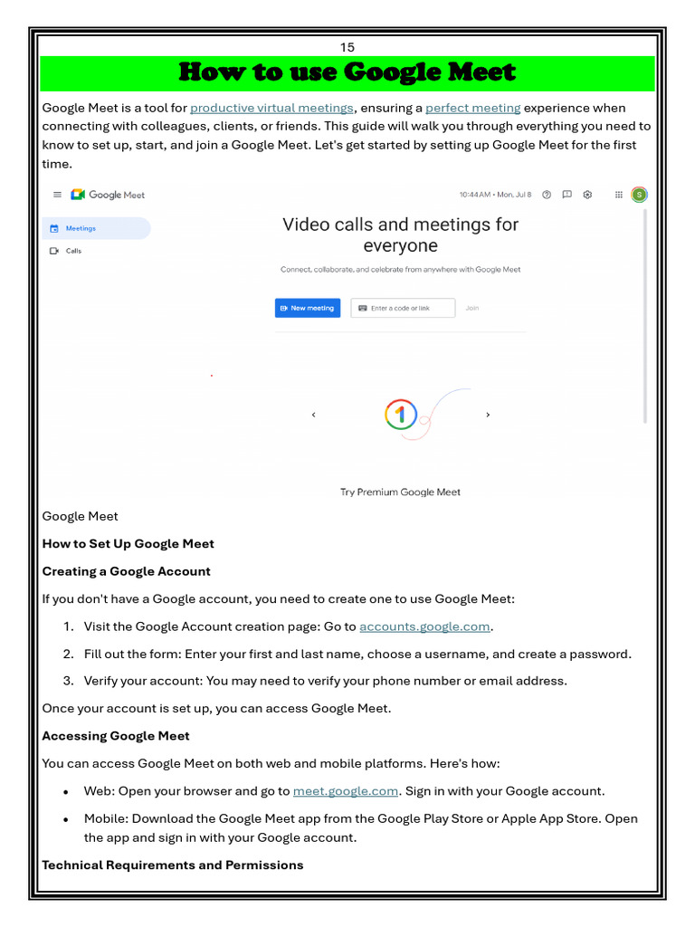 Google Meet Setup and Usage Guide | PDF | Mobile App | Gmail