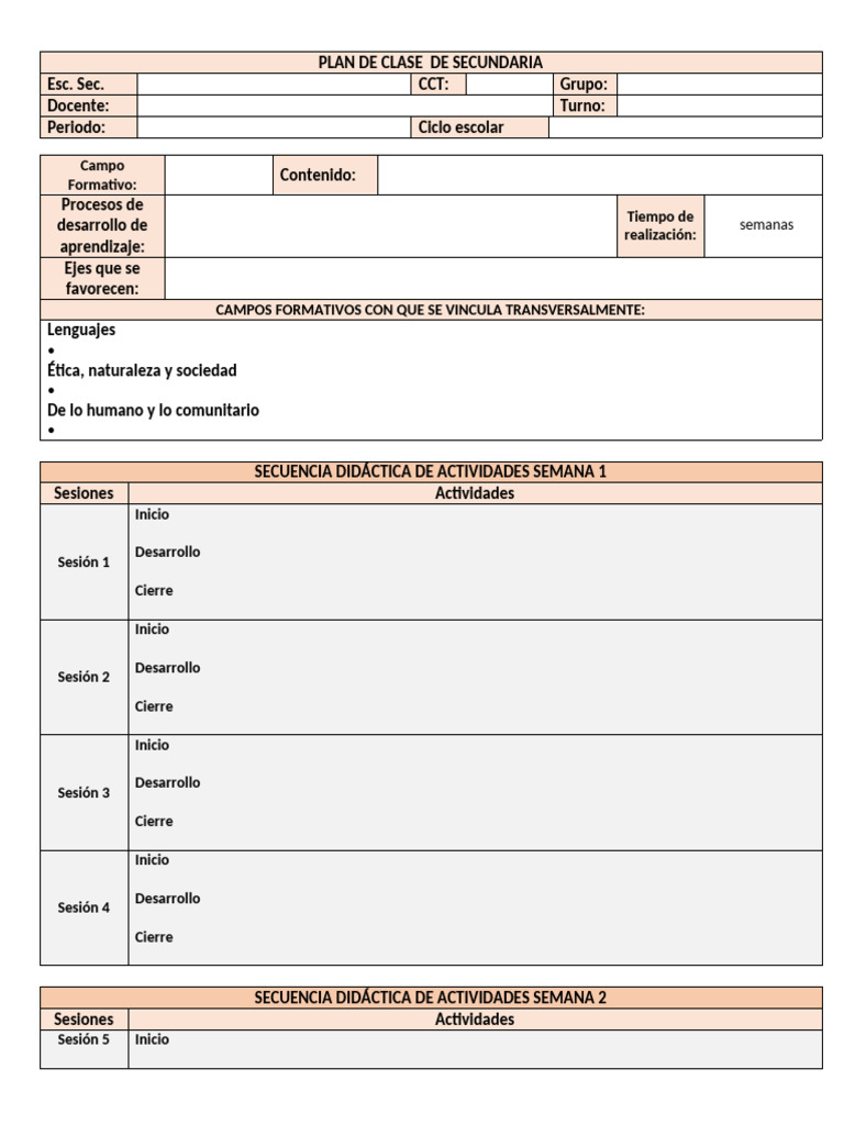 Formato de Planeación para Todos Los Campos Formativos | PDF