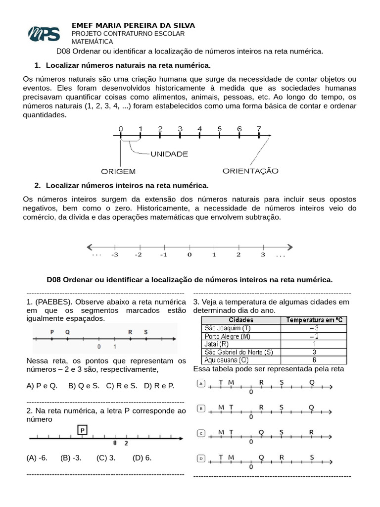 Matemática: Números na Reta Numérica | PDF | Linha (Geometria) | Números