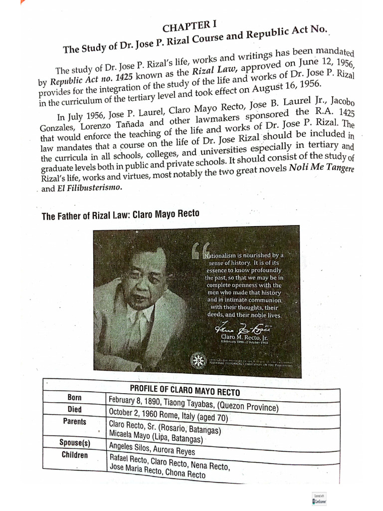 Chapter1 The Study of Jose Rizal Course and Republic Act | PDF