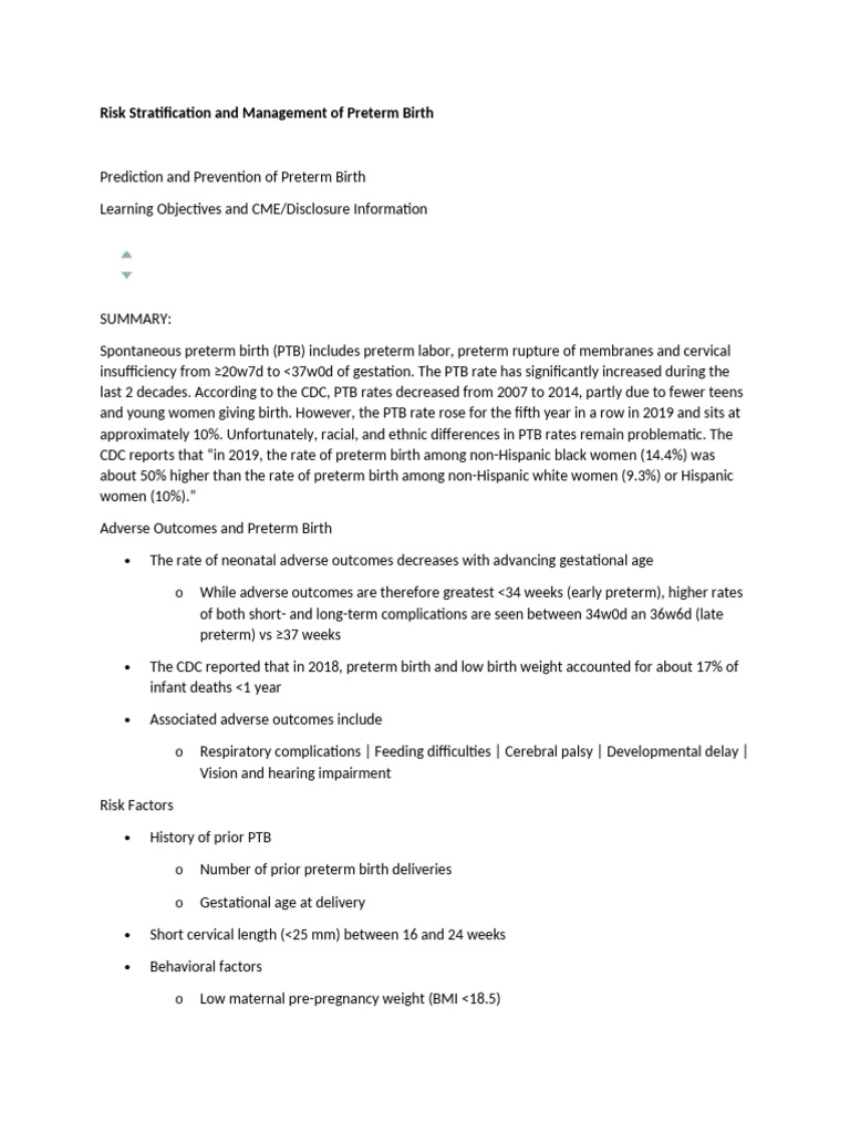 Preterm Birth Risk Management Strategies | PDF | Preterm Birth | Childbirth