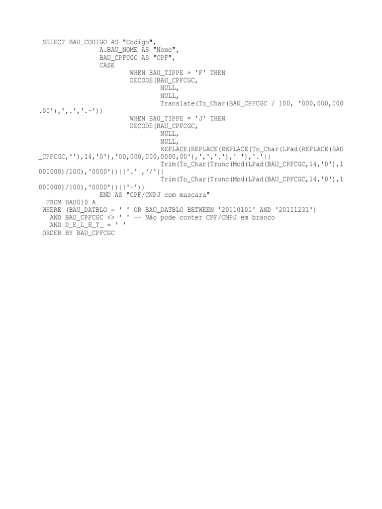 Script Máscara CPF/CNPJ Oracle PDF