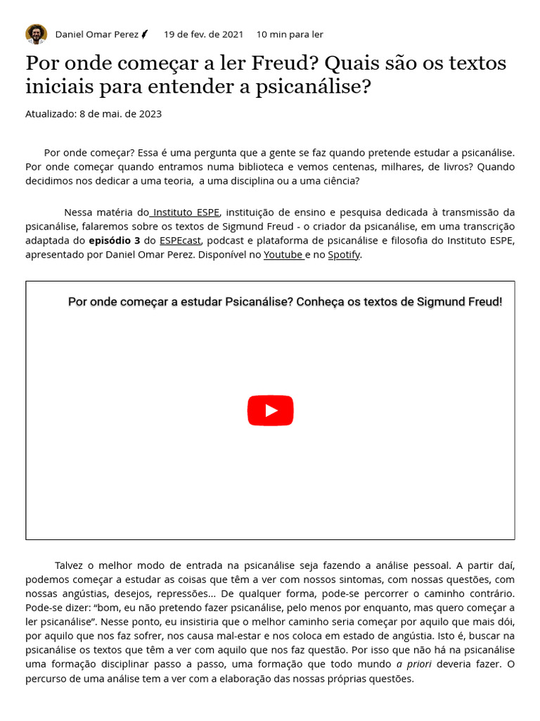 Iniciando a Leitura de Freud | PDF | Psicanálise | Sigmund Freud