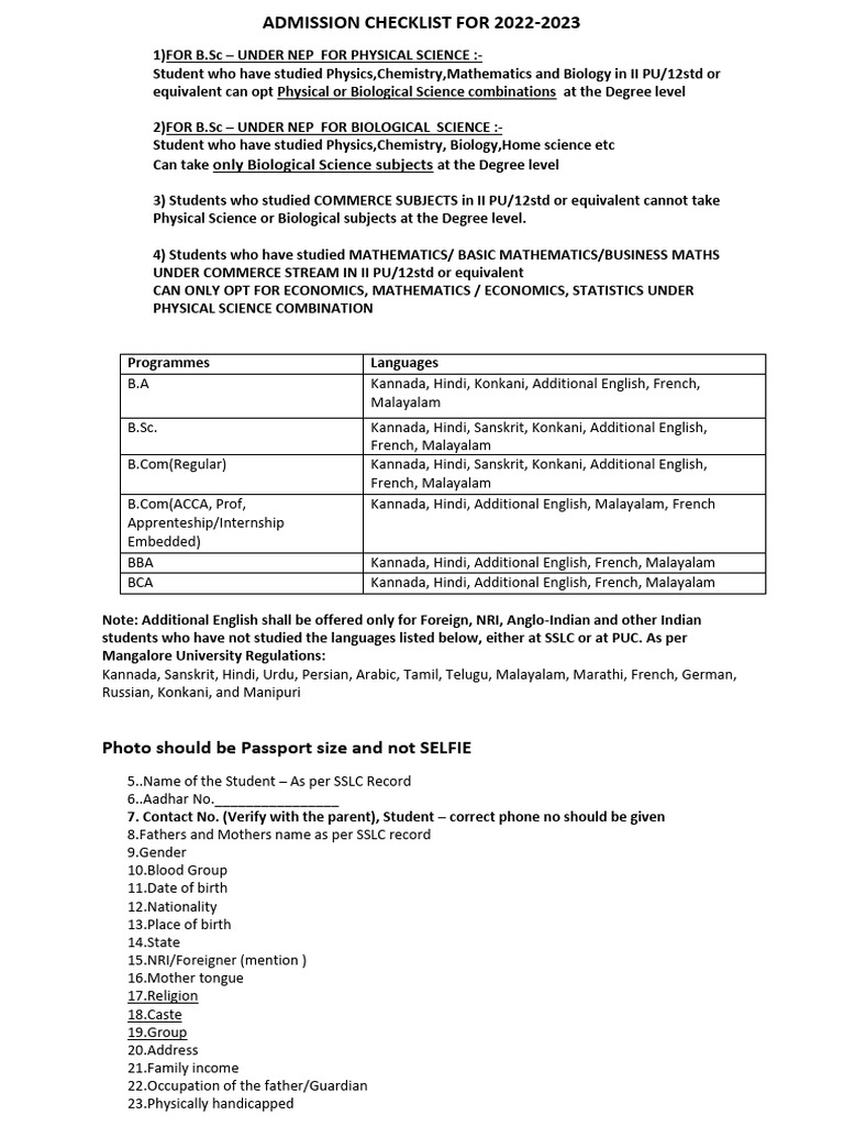2022-2023 Admission Checklist Guide | PDF | Linguistics | Languages Of Asia