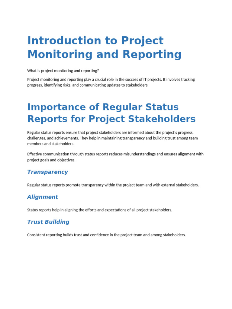 Introduction To Project Monitoring and Reporting | PDF | Information ...