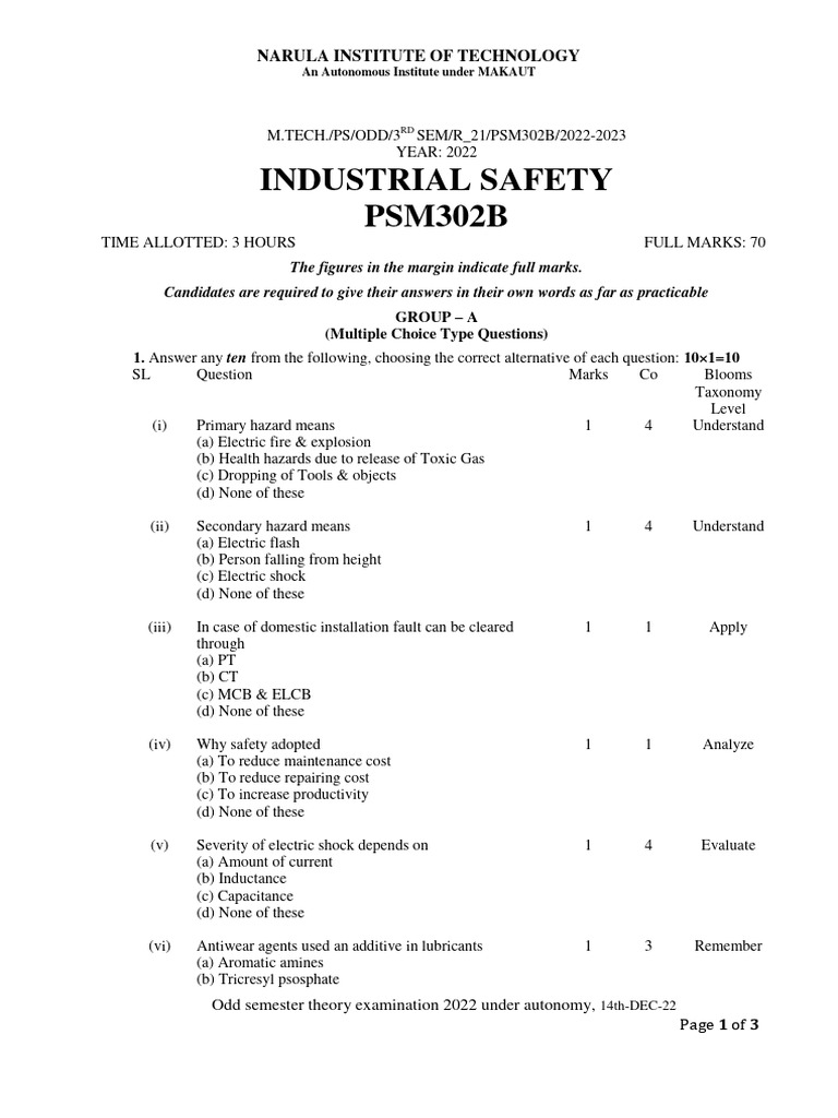 M.Tech Industrial Safety Exam | PDF | Corrosion | Electricity
