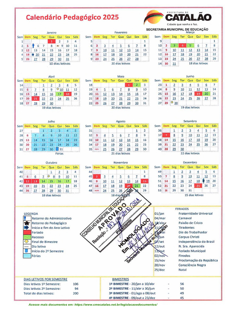 Calendário Escolar 2025 Pedagógico Rede Municipal | PDF