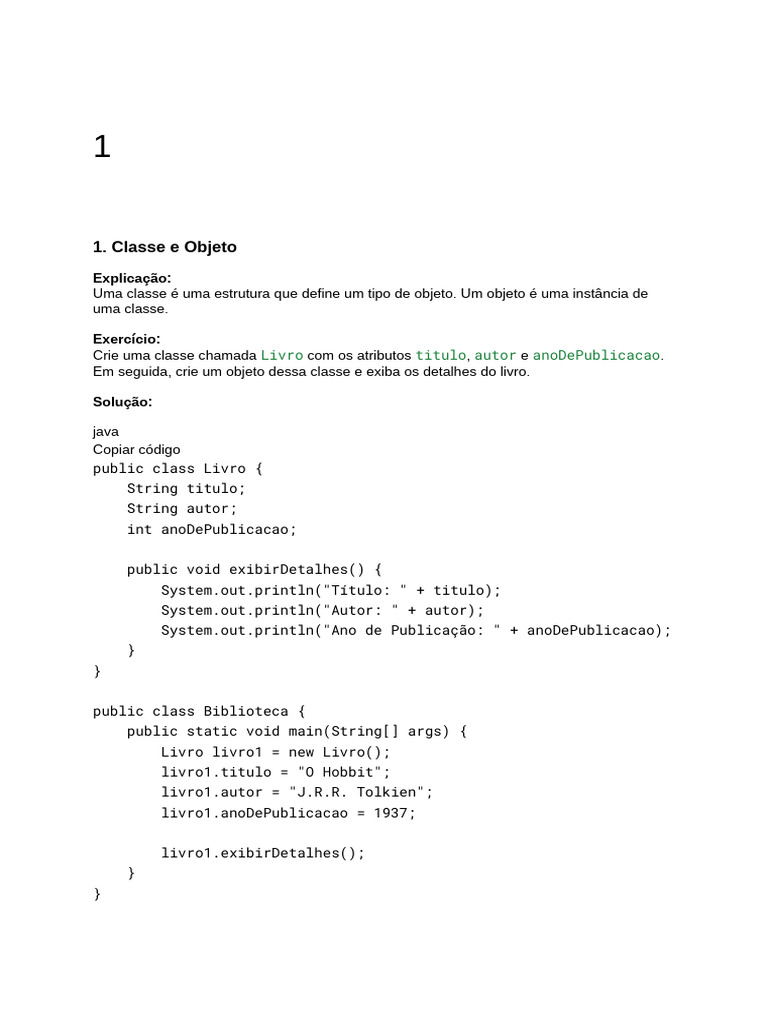 Programação Orientada a Objetos em Java | PDF | Classe (programação de ...