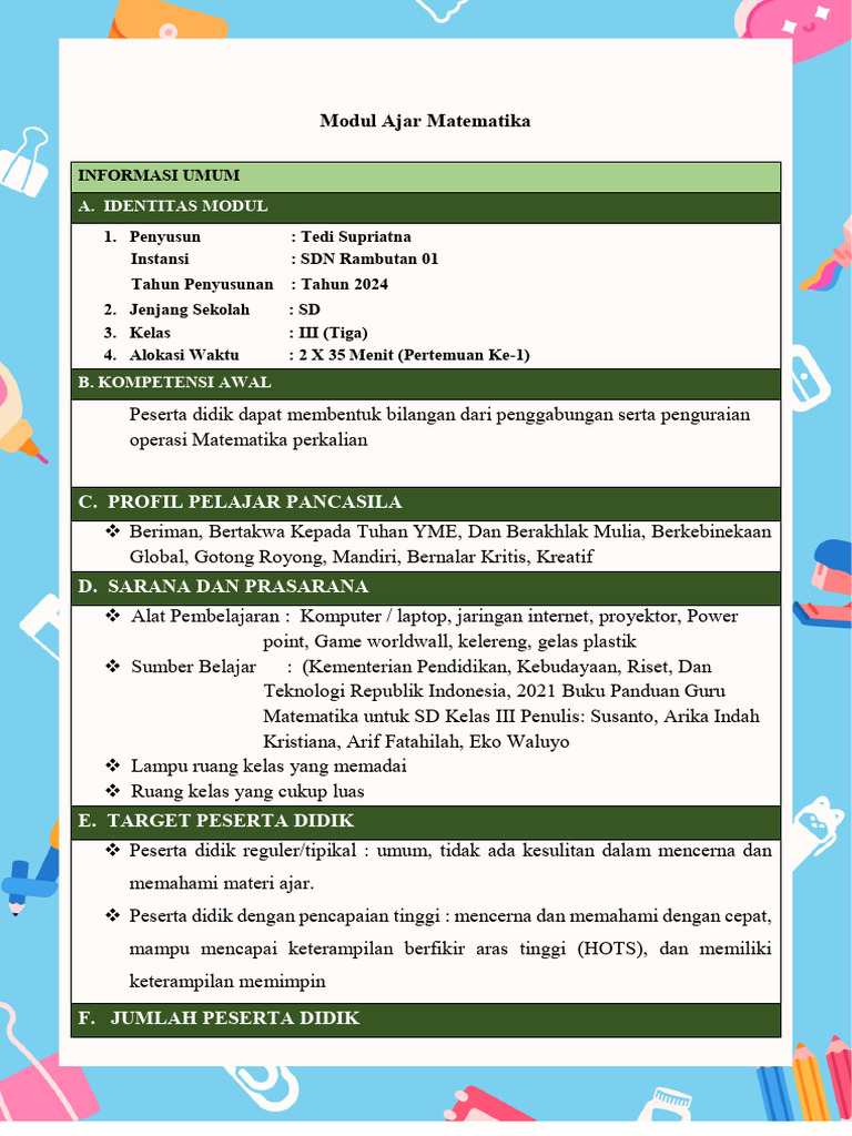 Modul Ajar Matematika Kelas 3 SD | PDF