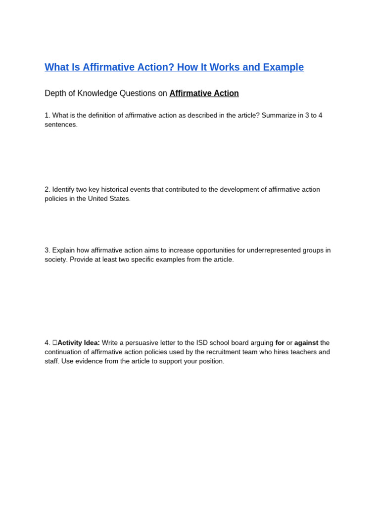 'Affirmative Actions' Article | PDF | Affirmative Action | Fourteenth ...