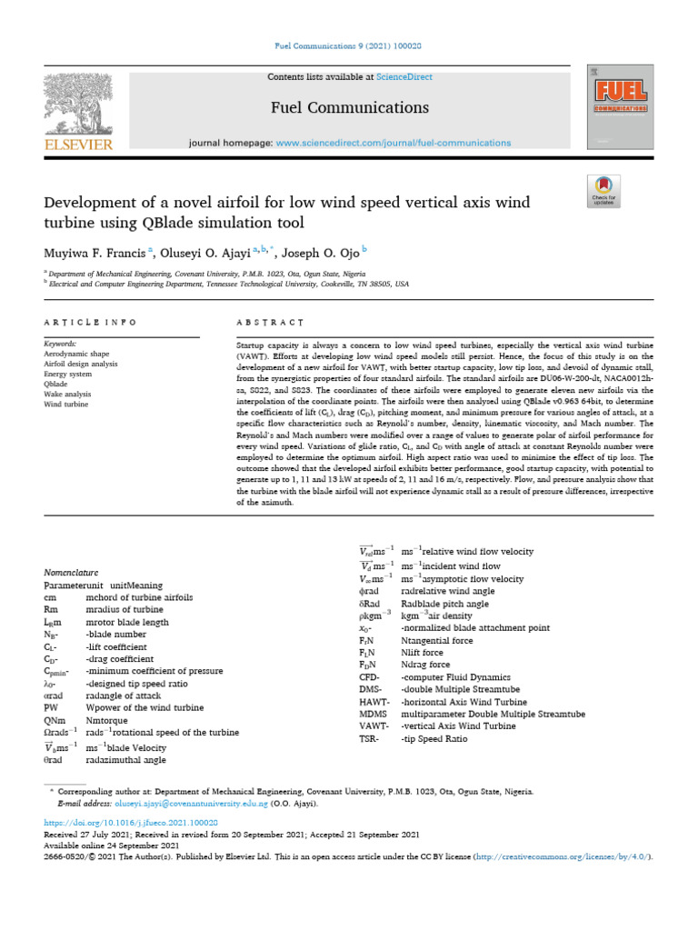 Development of A Novel Airfoil For Low Wind Speed Vertical Axis Wind ...