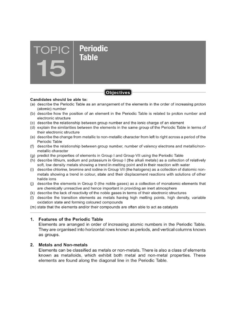 Periodic Table Summarised Notes | PDF