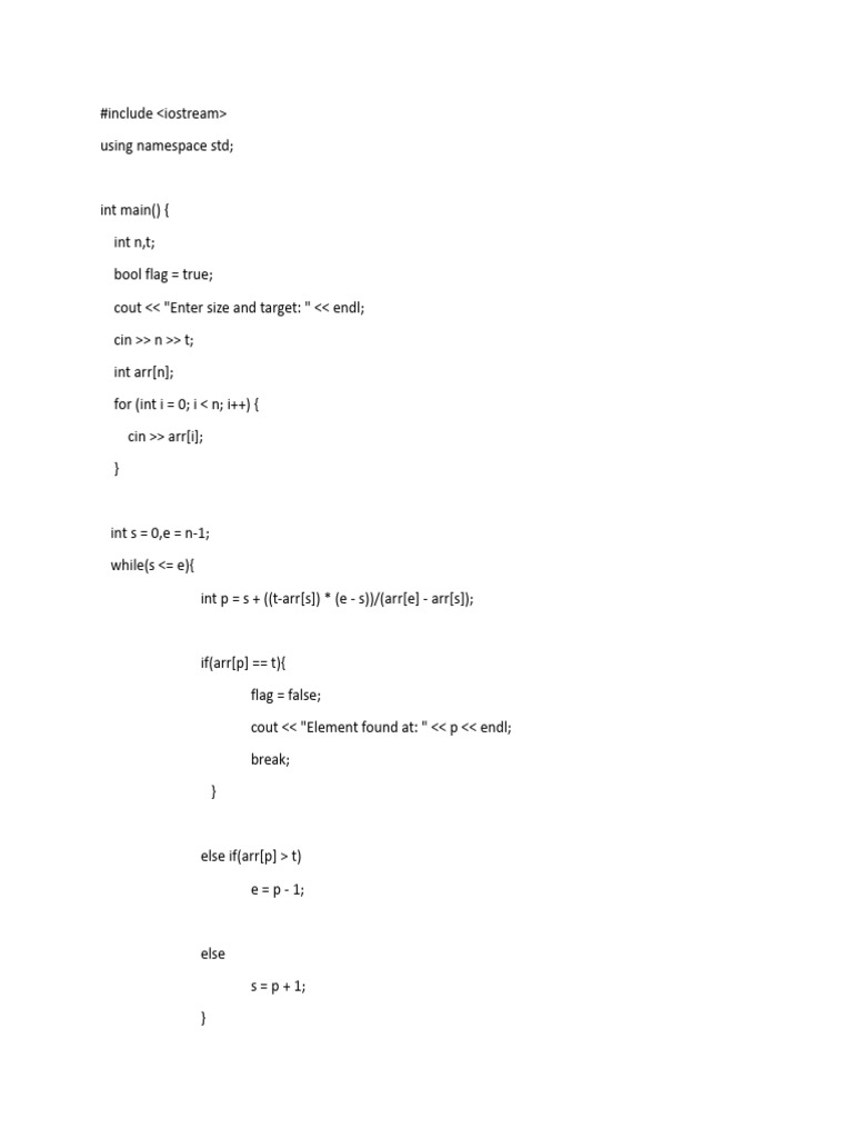 Interpolation Search in C++ Code | PDF