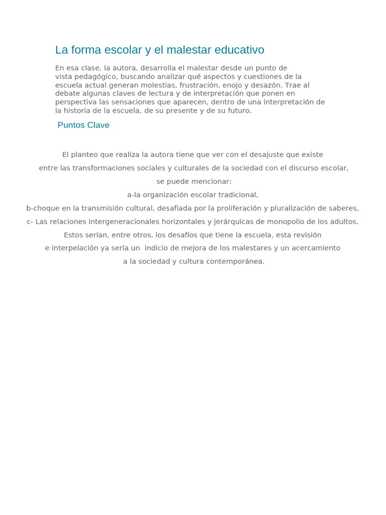 Malestar Educativo y Escuela Actual | PDF