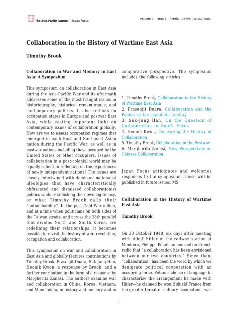 Collaboration in The History of Wartime | PDF | Empire Of Japan | East Asia
