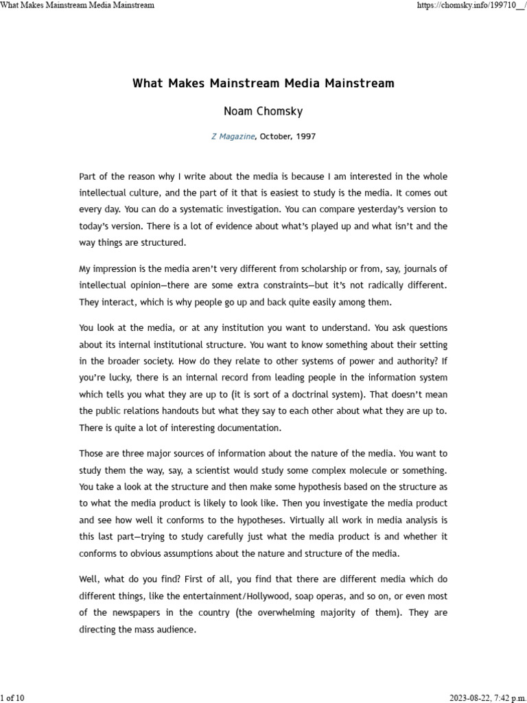 Understanding Mainstream Media Dynamics | PDF | Propaganda | News