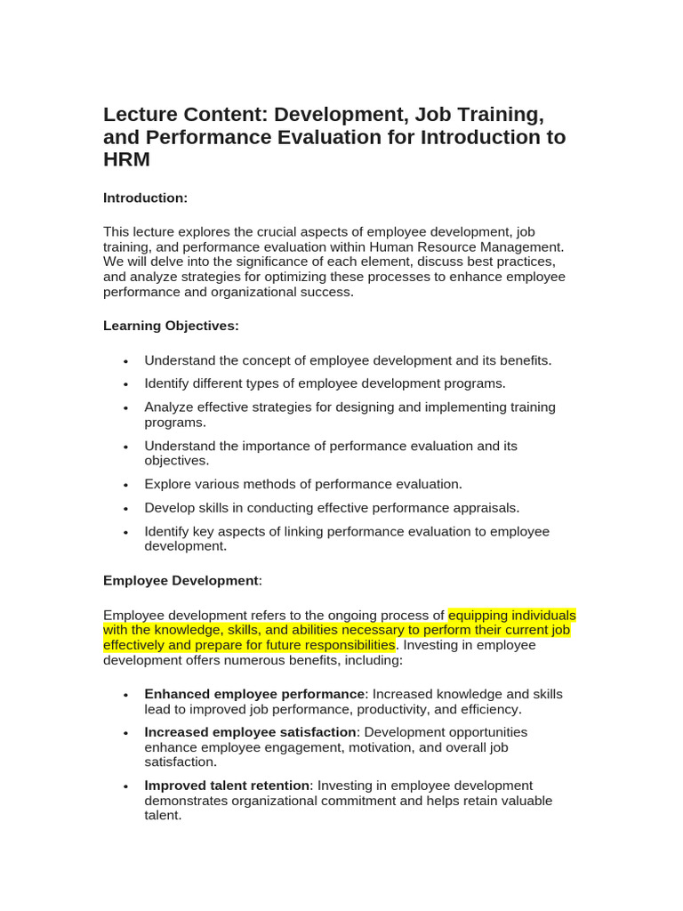 HRM: Employee Development & Evaluation | PDF | Performance Appraisal ...