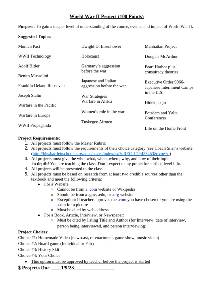 WWII Project Info | PDF | World War II | Global Conflicts