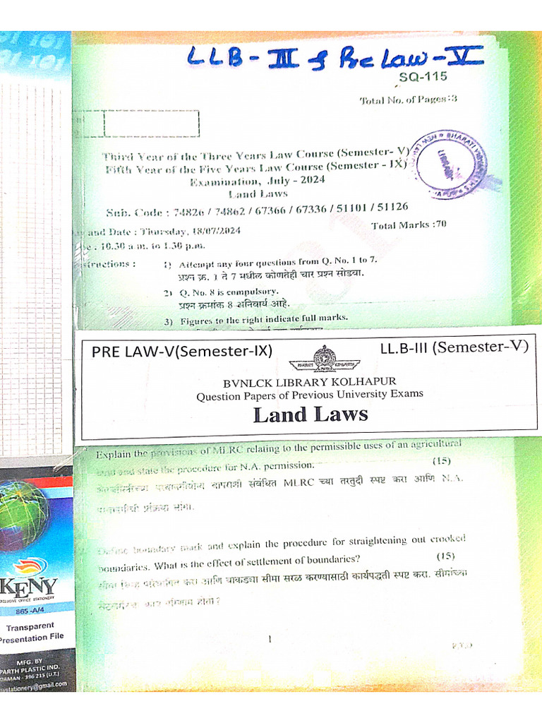 Land Laws Examination Papers Overview | PDF | Leasehold Estate | Landlord