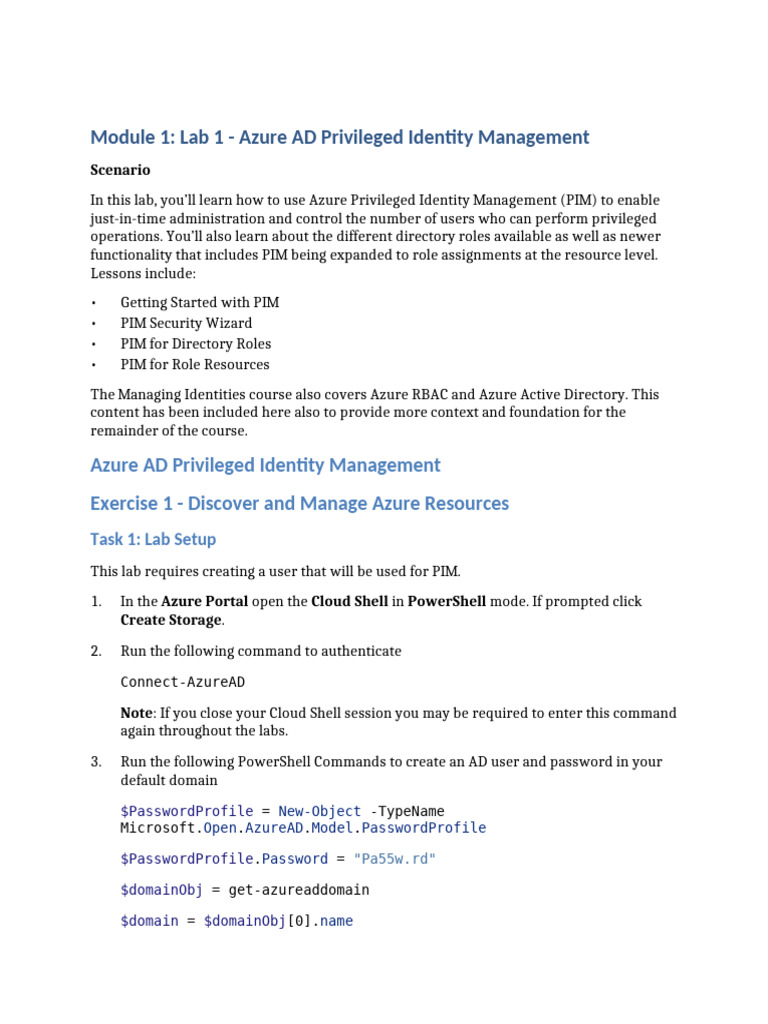 Azure AD Privileged Identity Management Lab | PDF | Microsoft Azure ...