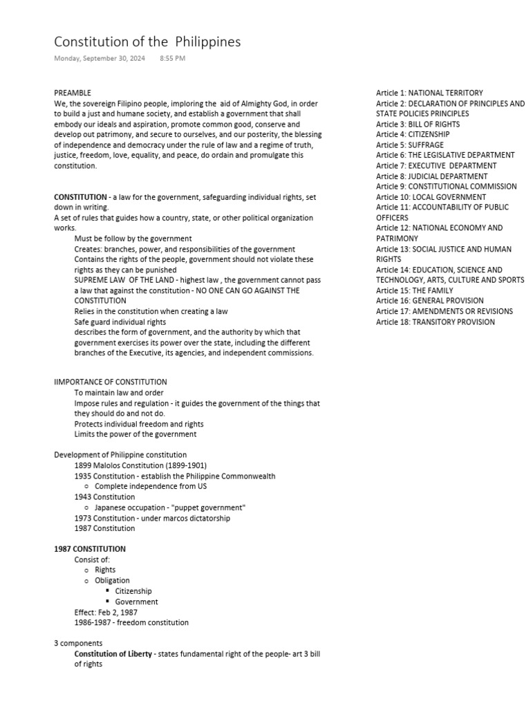 Overview of the Philippine Constitution | PDF | Constitution | Justice