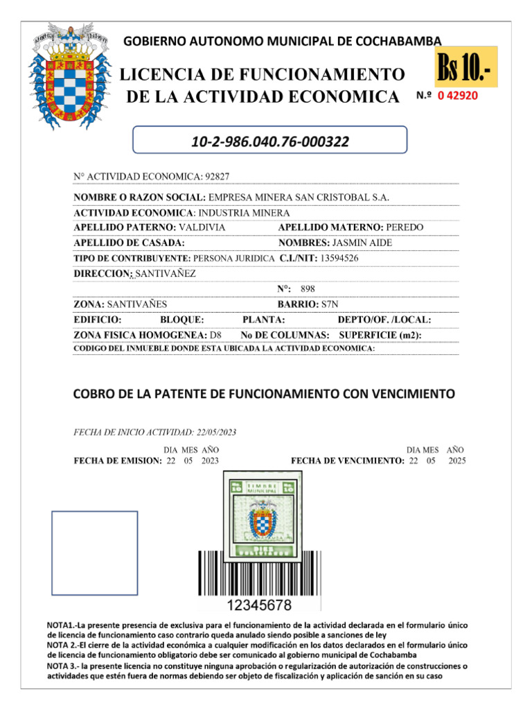 Licencia de Funcionamiento EXTRACTIVA | PDF