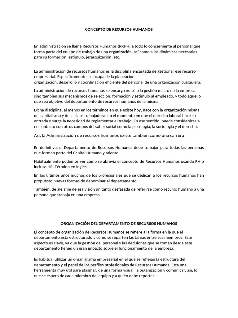 Concepto de Recursos Humanos | PDF | Gestión de recursos humanos | Business