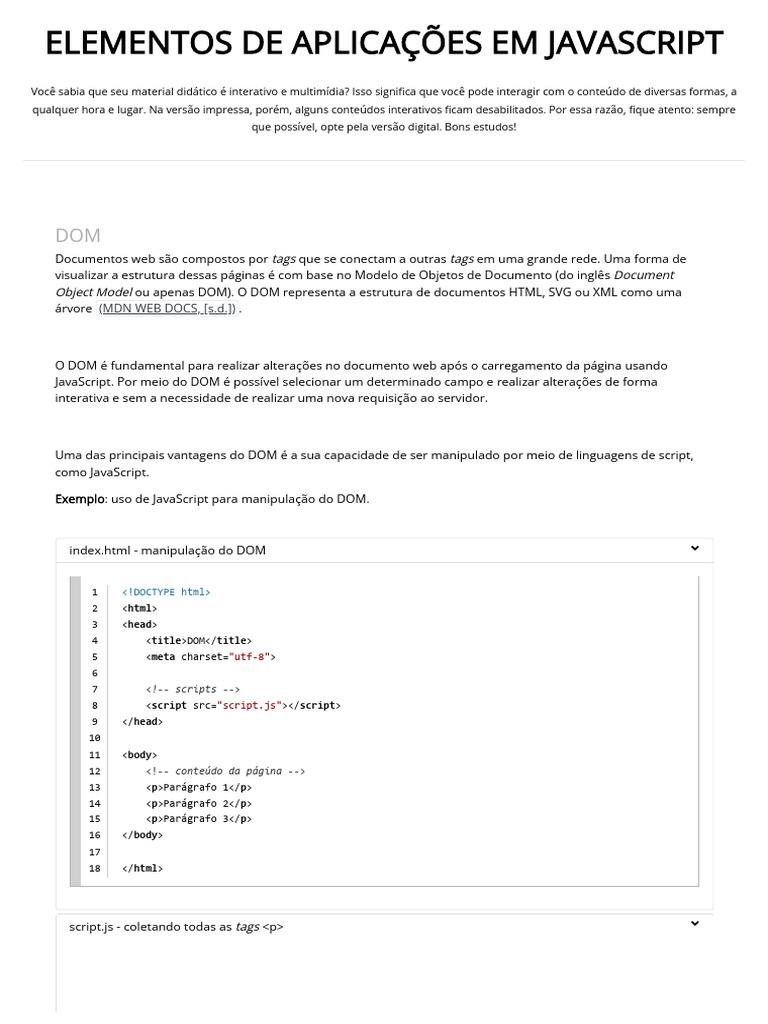 Elementos de Aplicação em JAVASCRIPT | PDF | Modelo de Documento por ...