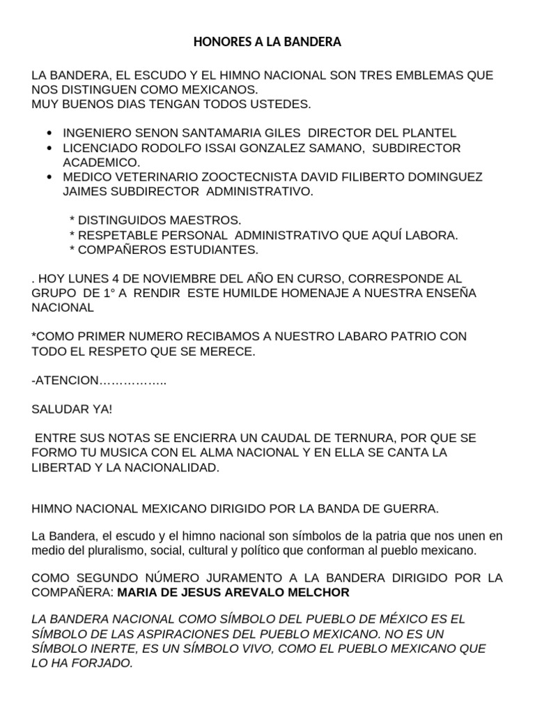 Homenaje a la Bandera Nacional Mexicana | PDF | México