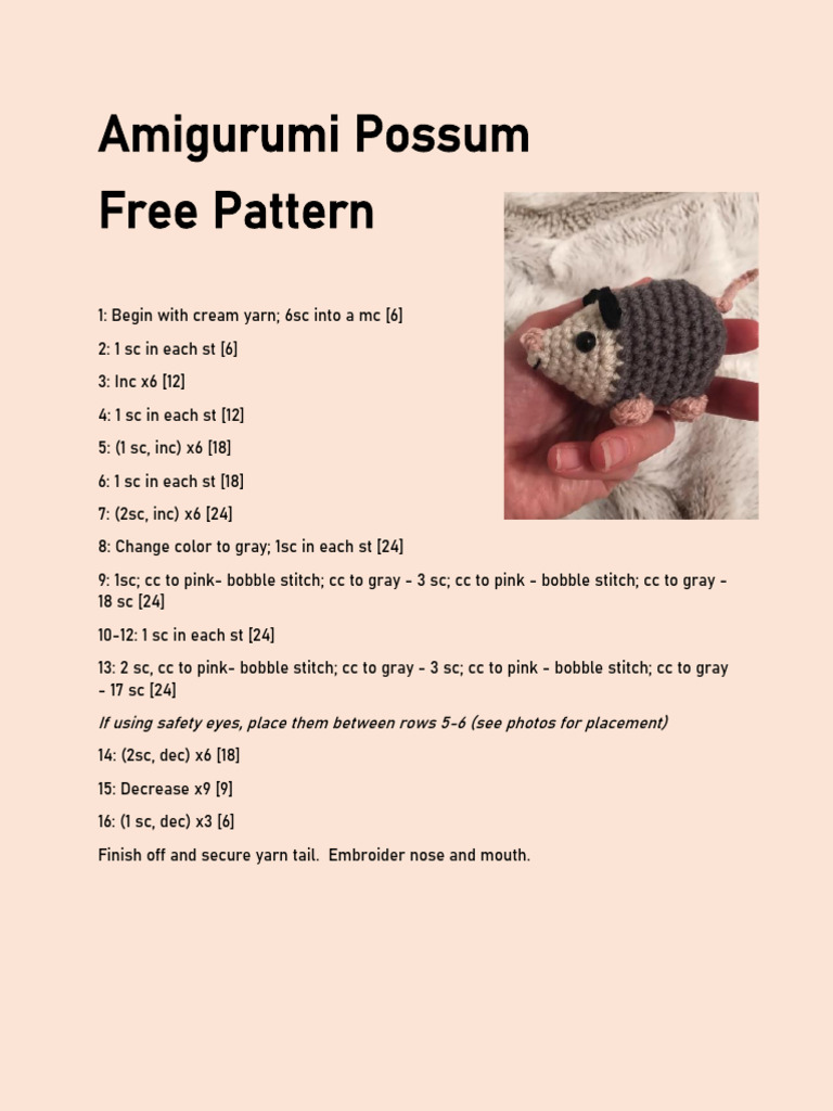 Amigurumi Possum Crochet Pattern | PDF