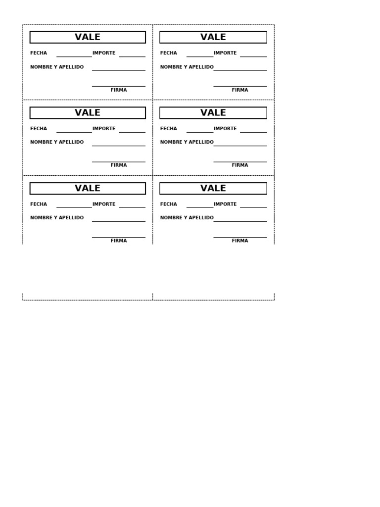 Formato de Vales: Fechas e Importes | PDF