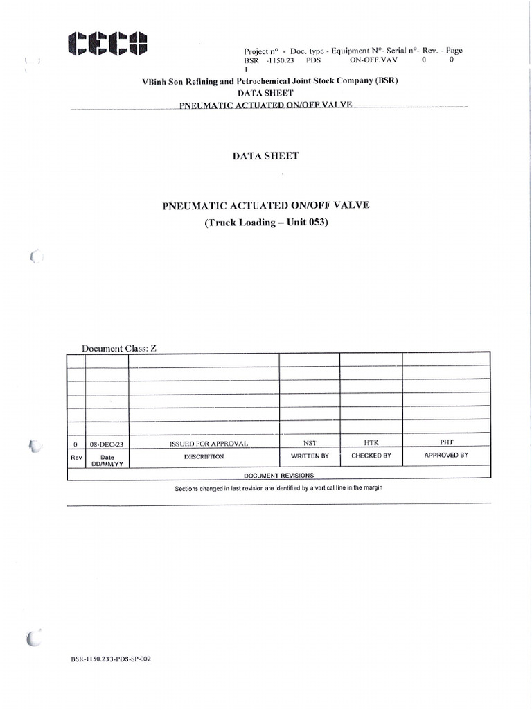 BSR-1150.233-PDS-SP-002 DS For Pneumatic Actuated On-Off Valve | PDF