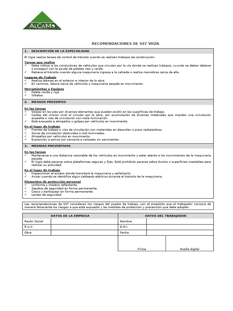 CDS-SST-IN-18 Recomendaciones de SST Vigía Ver.01 | PDF | Tecnología