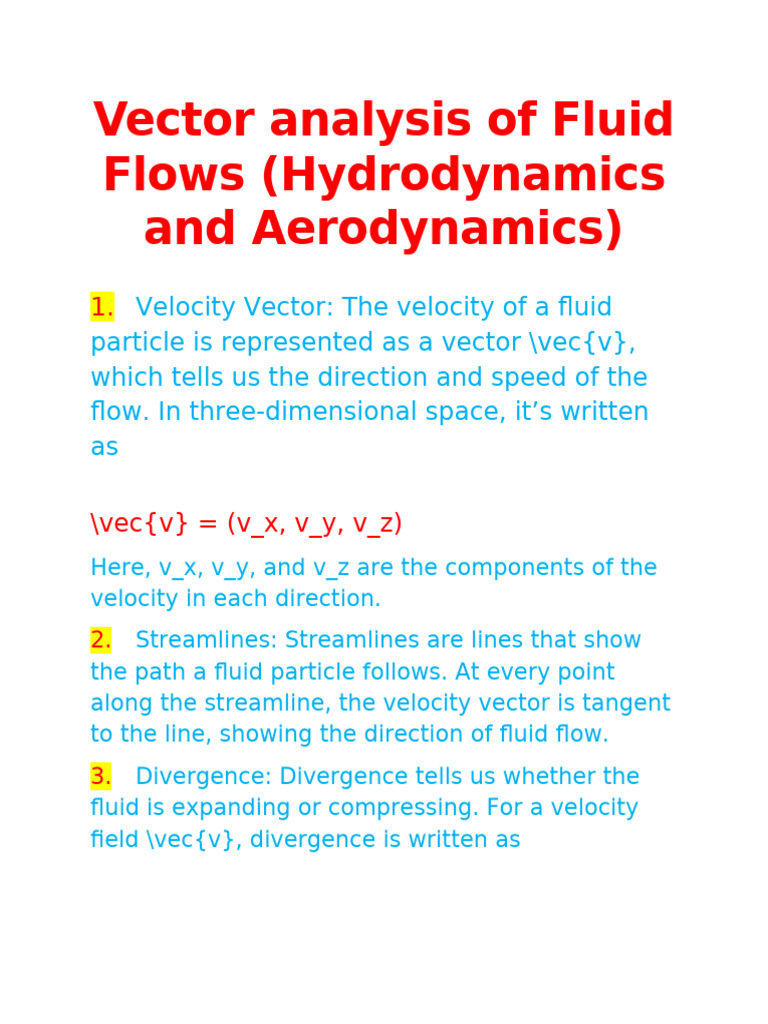 Vector Analysis of Fluid Flows Hydrodynamics and Aerodynami1 | PDF ...