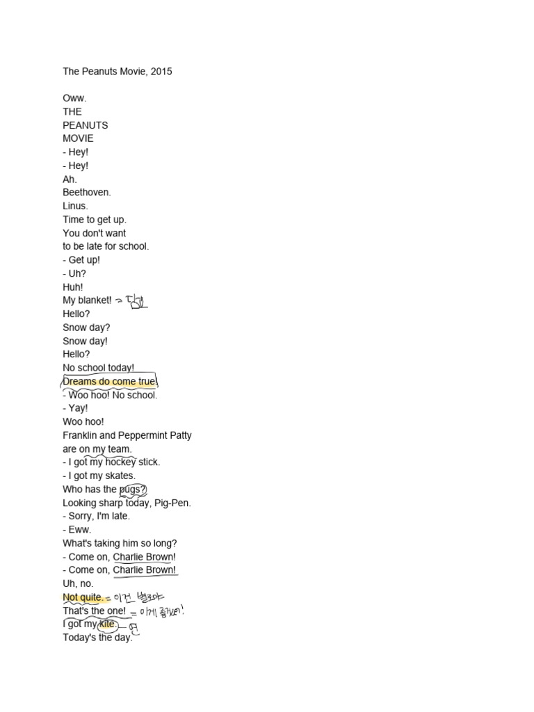 Peanuts Movie Script Excerpt | PDF | Peanuts (Comic Strip)