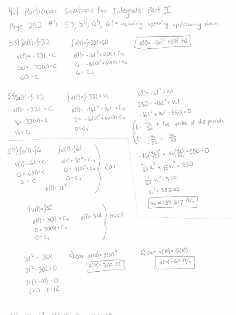 4.1 Particular Solutions For Integrals Part II HW | PDF
