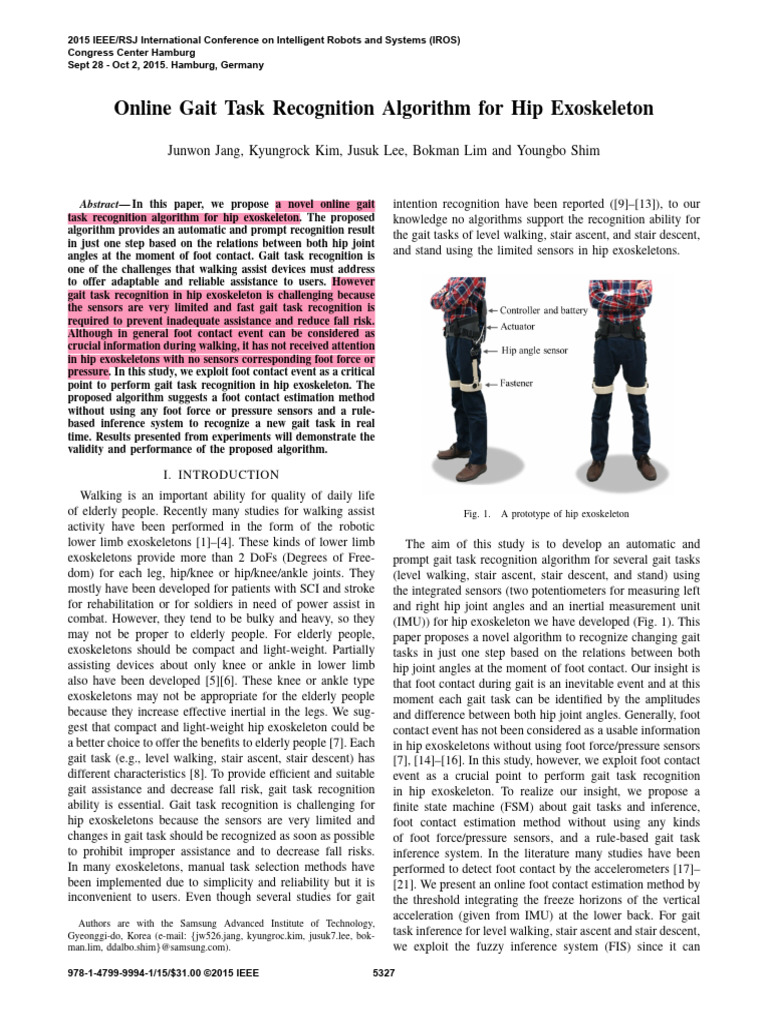 Gait Task Recognition for Hip Exoskeleton | PDF | Walking