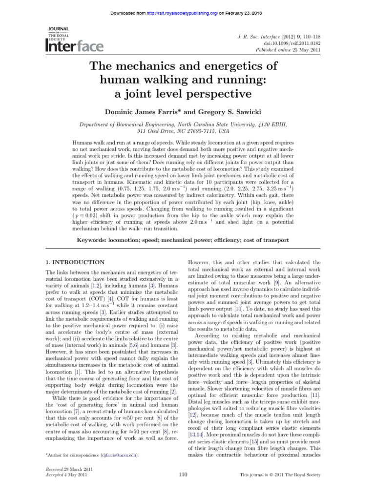 2012 sawicki mechanics and energetics of human walking and running