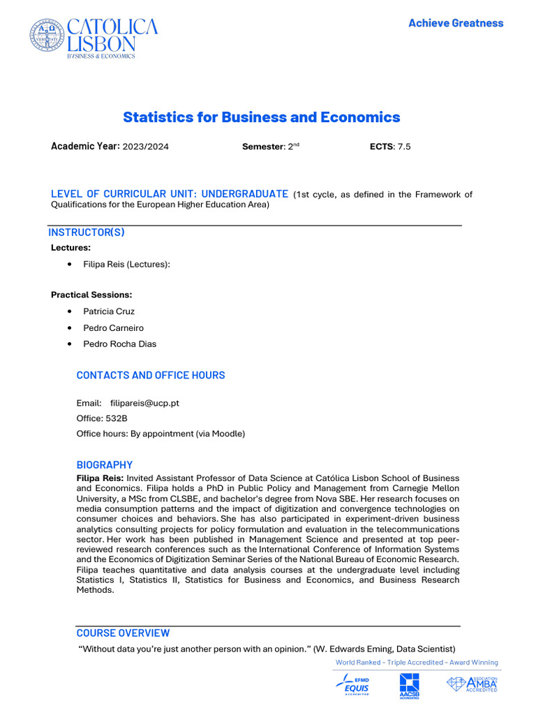 Statistics for Business 2023/2024 Syllabus | PDF | Statistics ...