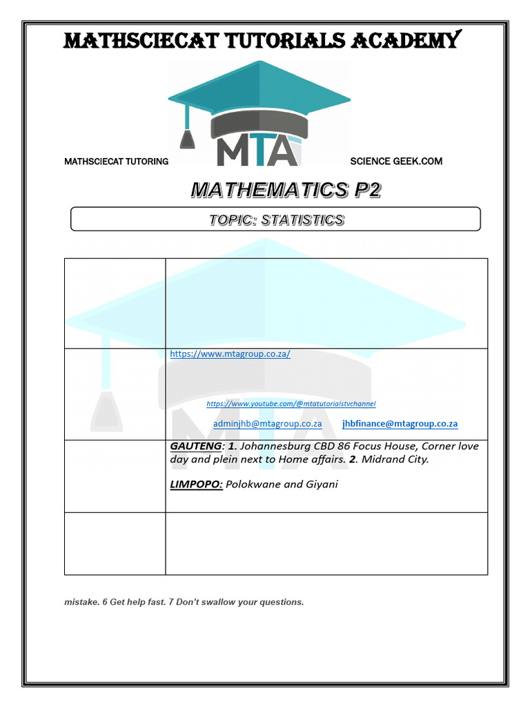 MTA Tutoring: Stats & Data Handling Guide | PDF