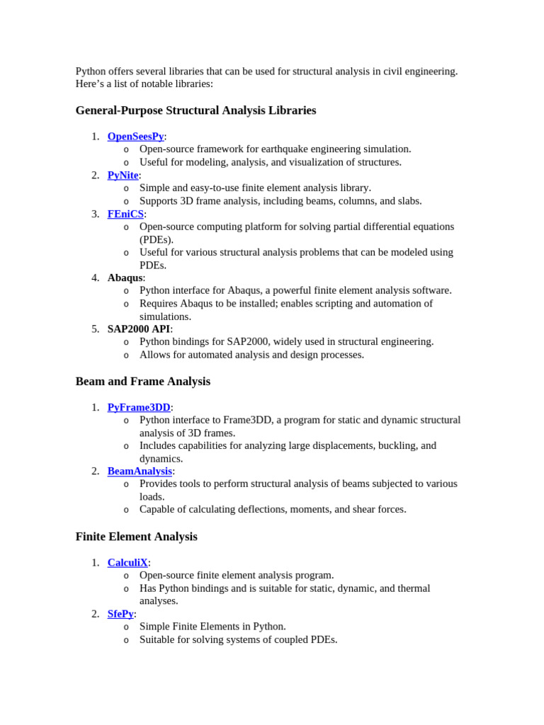 Python Libraries Pdf Structural Analysis Python Programming