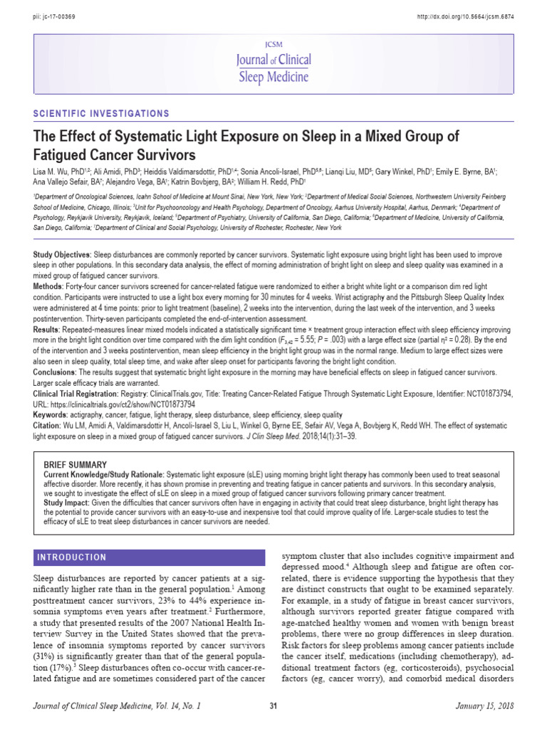 The Effect of Systematic Light Exposure On Sleep in A Mixed Group of ...