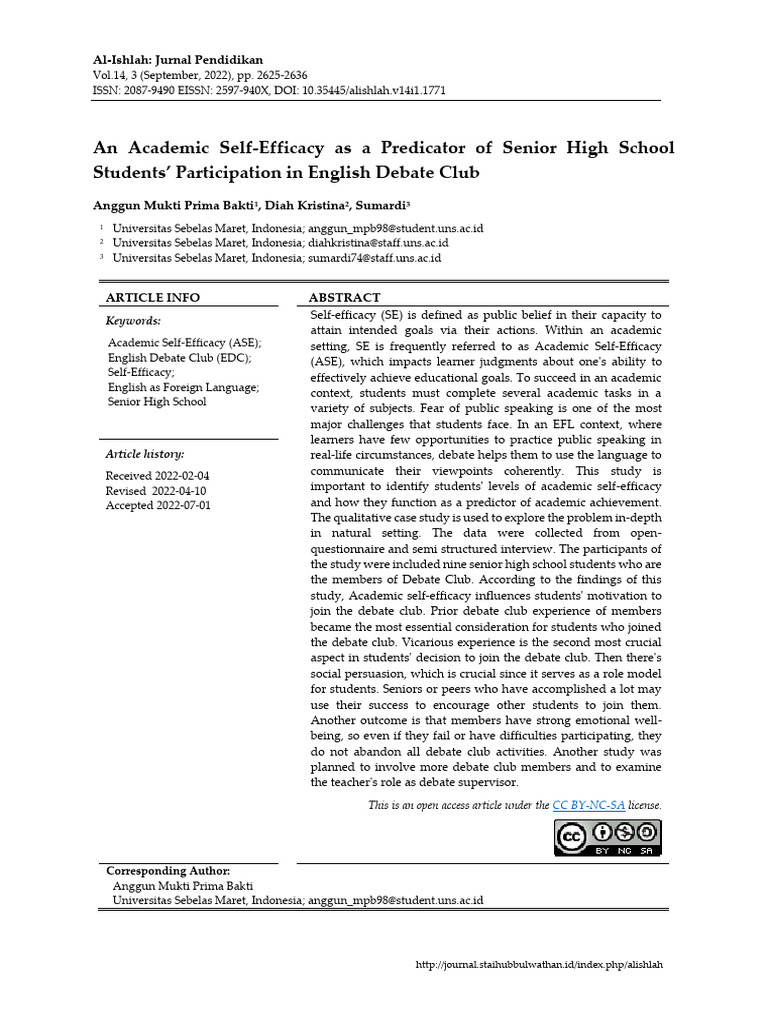 An Academic Self-Efficacy As A Predicator of Senio | PDF | Self ...