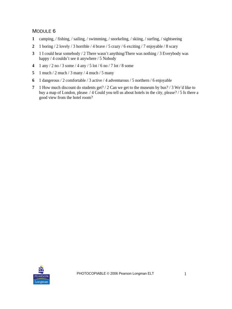 Quick Test 6 Key | PDF | Sports & Recreation | Art