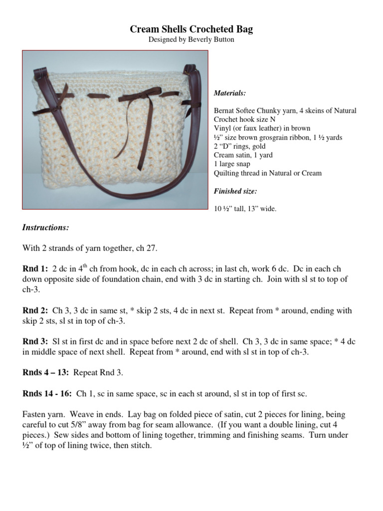 Crocheted Cream Shells Bag Pattern | PDF | Yarn | Crochet
