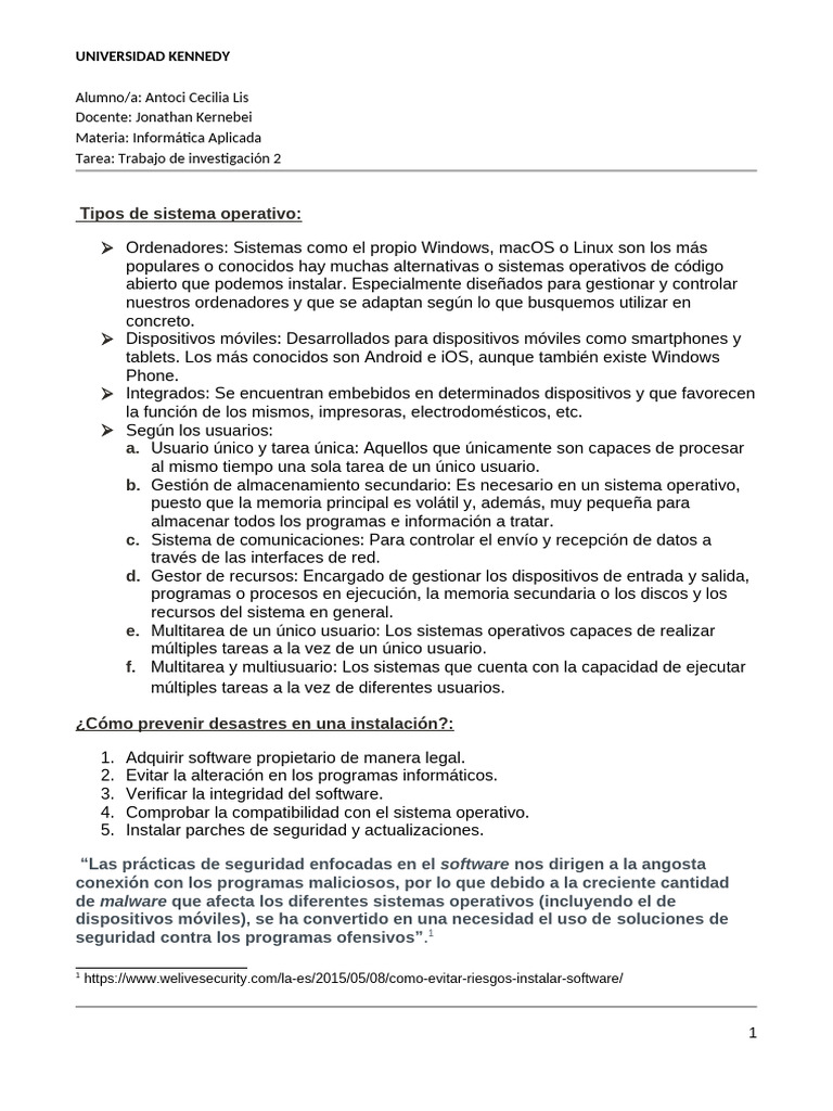 Tarea 2 Informática. | PDF | Sistema operativo | Hardware de la computadora