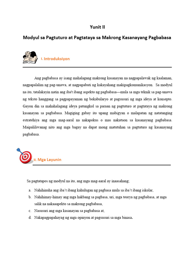 Makrong Kasanayan Sa Pagbabasa Modyul Pdf