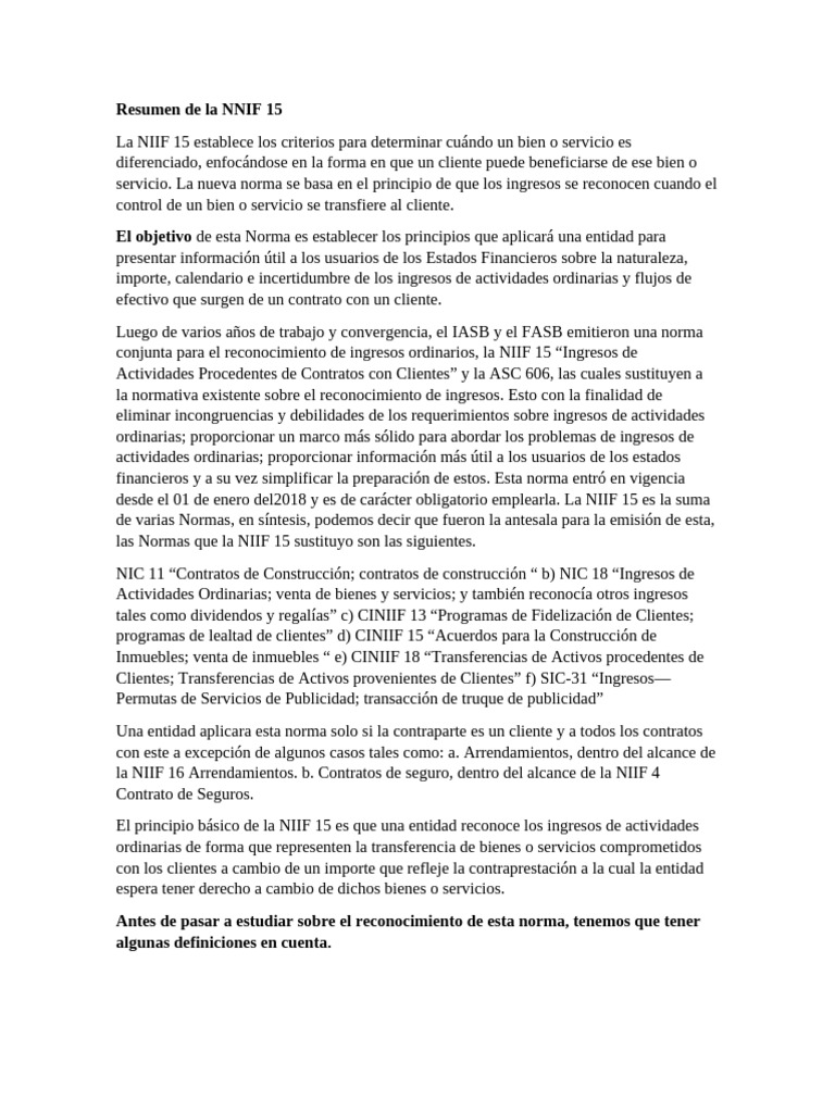Resumen de La NNIF 15 | PDF | normas internacionales de INFORMACION ...